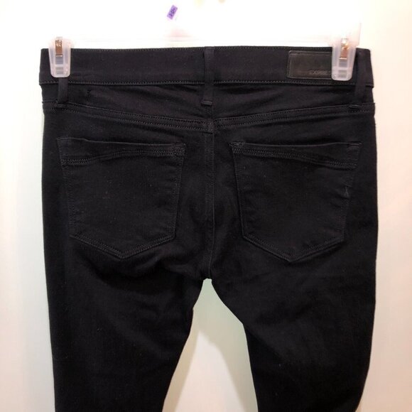 Express Womens Size 4R Black Stretch Midrise Legging Distressed Jeans Pants - Picture 8 of 11